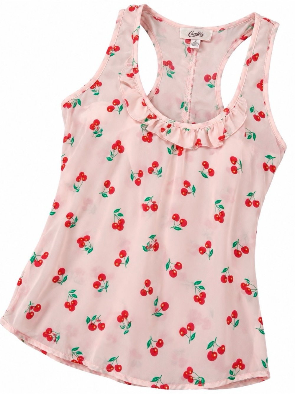 Candie's Pink Cherry Print Ruffle Tank Top